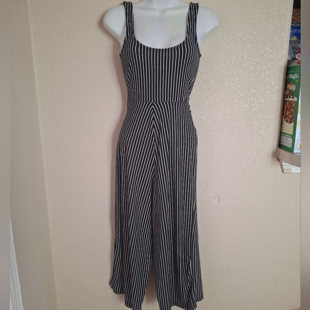 Black & White Vertical Stripe Sleeveless Jumpsuit Punk Goth Rock Xs Sexy